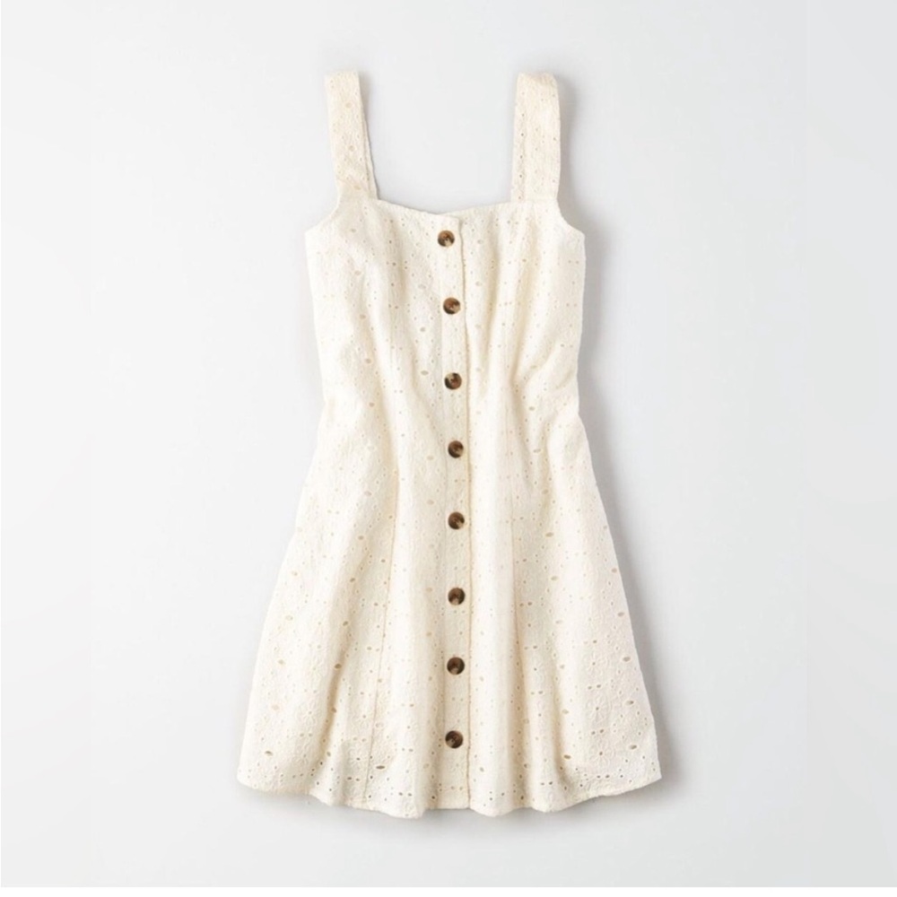 American Eagle- Cream Eyelet‎ Button-Down Dress- size Small